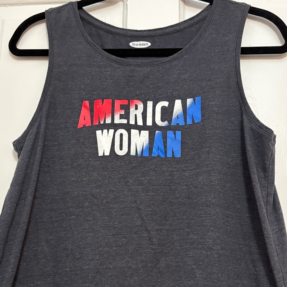 Old Navy Graphic Tank Top - Charcoal with Red, White, Blue